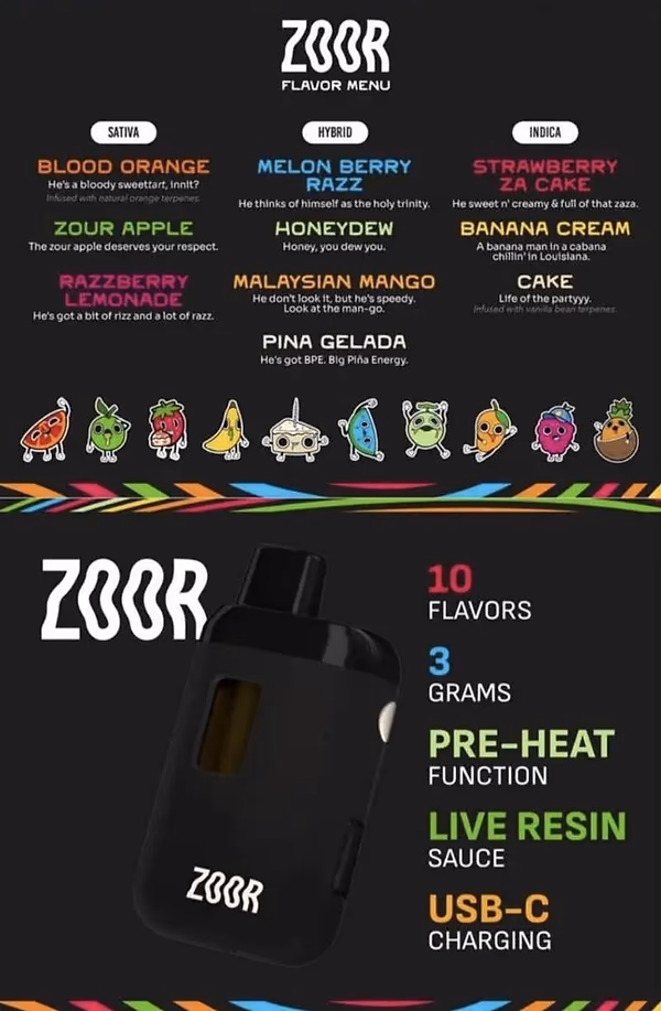 ZOOR LIVE RESIN 3G THC VAPE **FREE SHIPPING**
